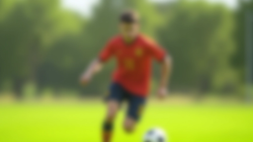 لاعب كرة قدم يجري بسرعة عالية على ملعب أخضر