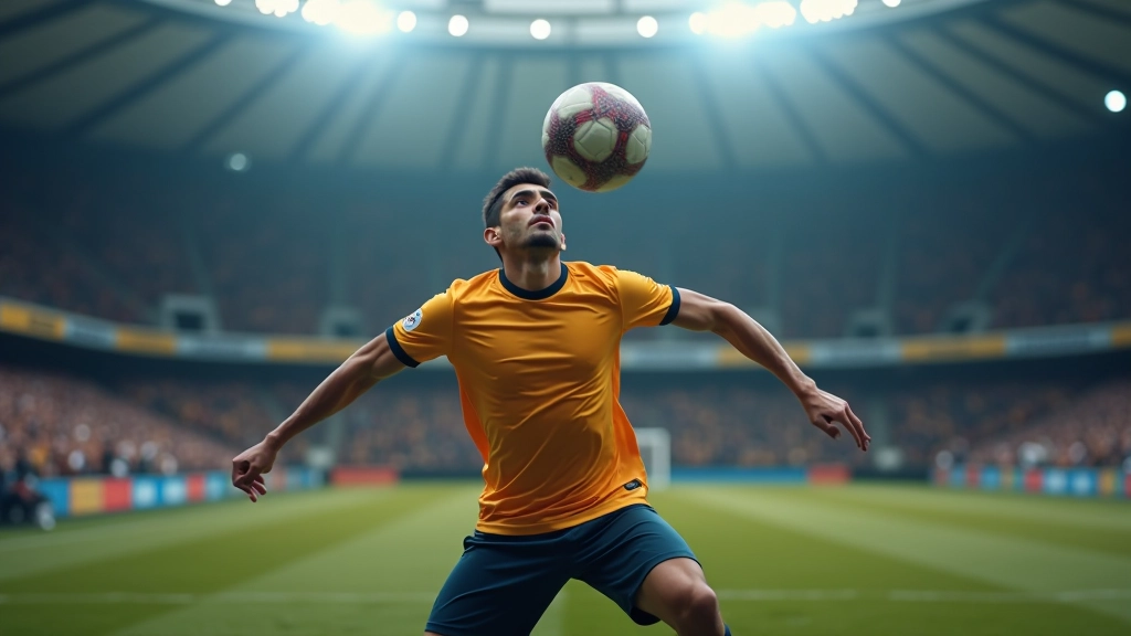 لاعب كرة قدم محترف يسجل هدفاً برأسية قوية